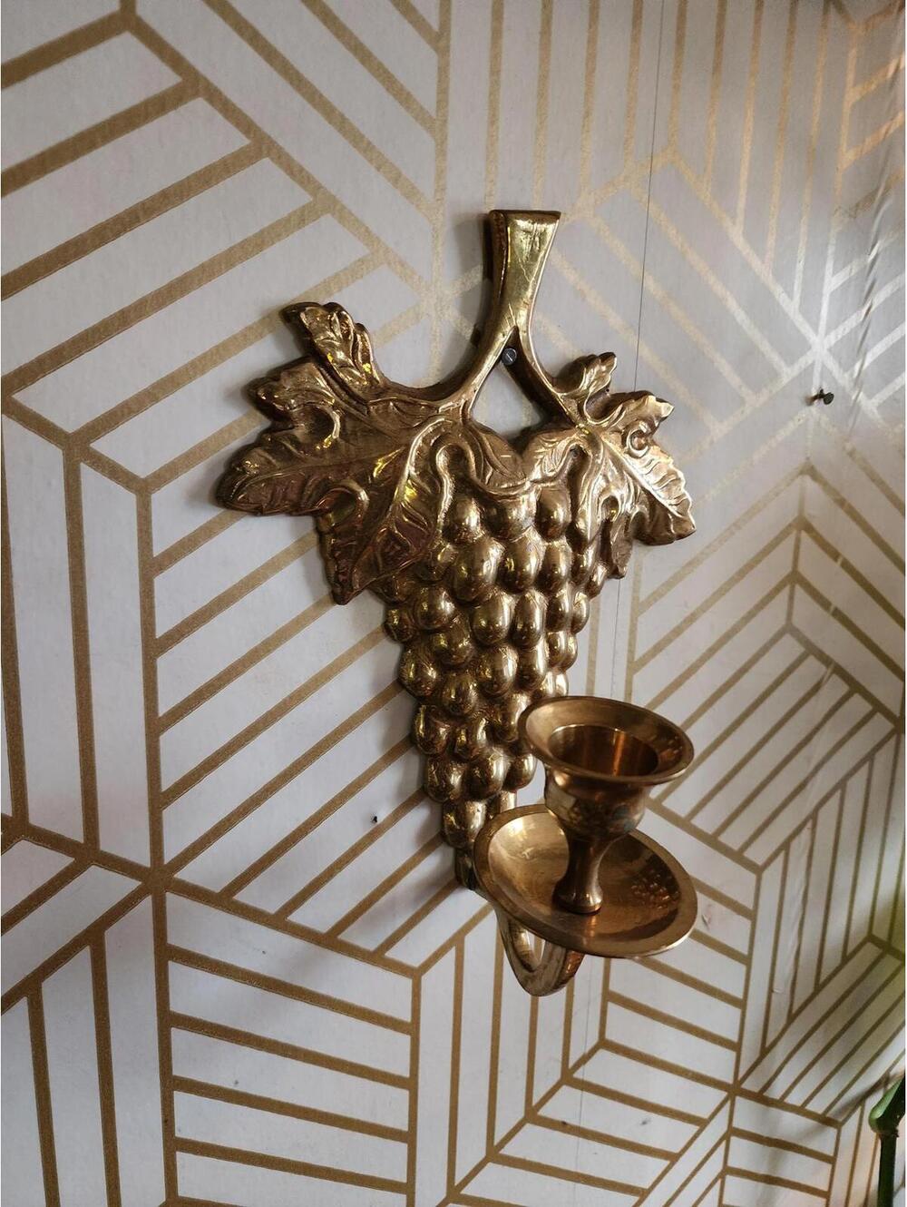 Vintage Gold Brass Grape Bunch Wall Candlestick Sconce